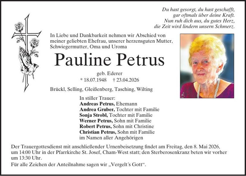 Traueranzeige Pauline Petrus