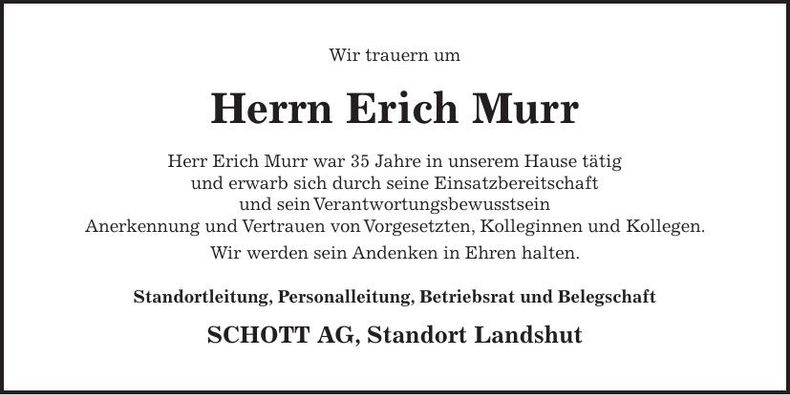Traueranzeige Erich  Murr