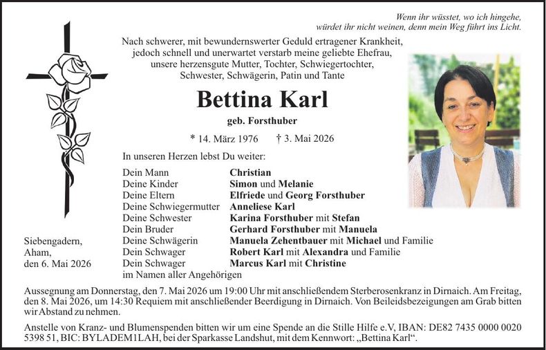 Traueranzeige Bettina Karl