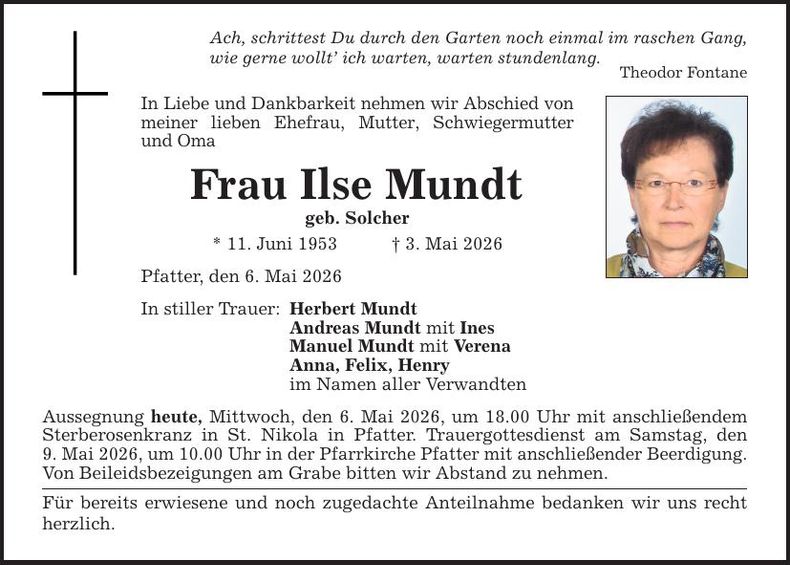 Traueranzeige Ilse Mundt