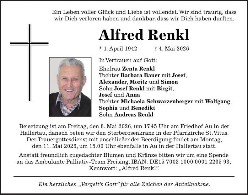 Traueranzeige Alfred Renkl