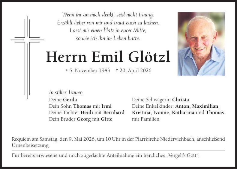 Traueranzeige Emil Glötzl