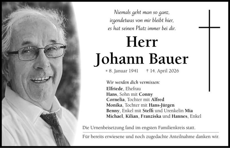 Traueranzeige Johann Bauer