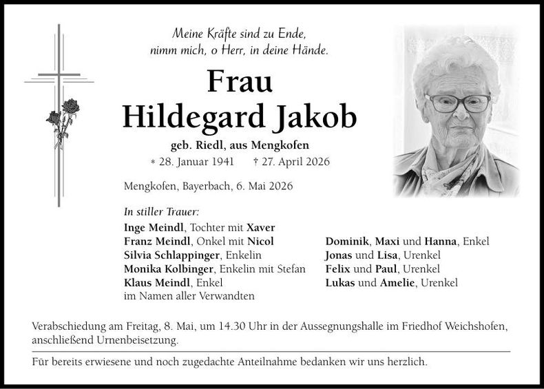 Traueranzeige Hildegard Jakob