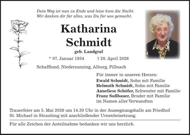 Traueranzeige Katharina Schmidt