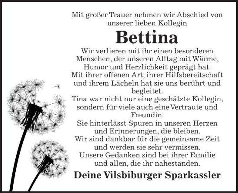 Traueranzeige Bettina Karl