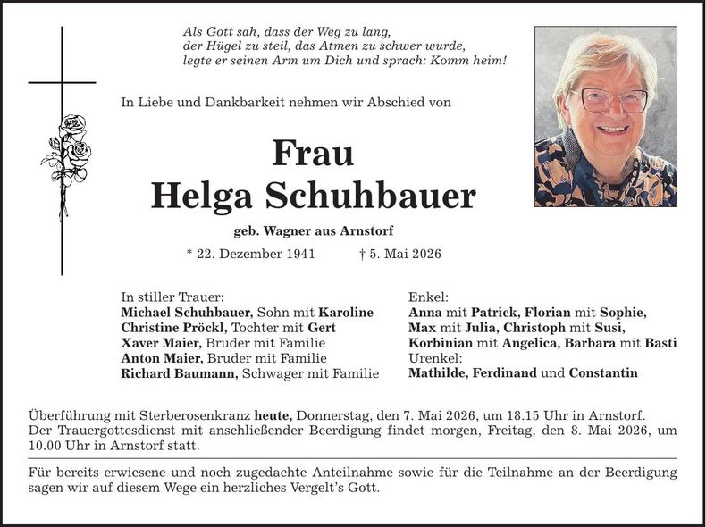 Traueranzeige Helga Schuhbauer