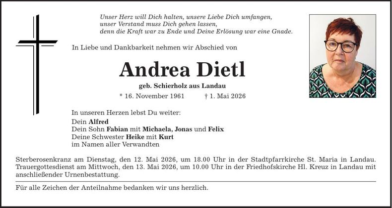 Traueranzeige Andrea Dietl