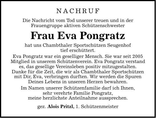 Traueranzeige Eva Pongratz