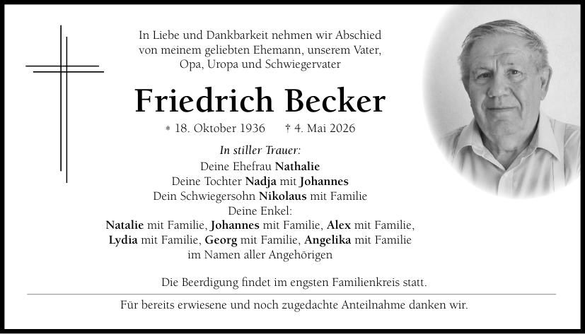 Traueranzeige Friedrich Becker