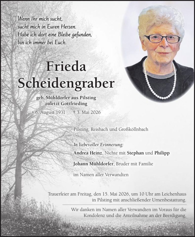 Traueranzeige Frieda Scheidengraber