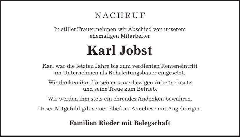 Traueranzeige Karl Jobst