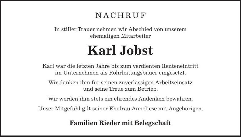 Traueranzeige Karl Jobst