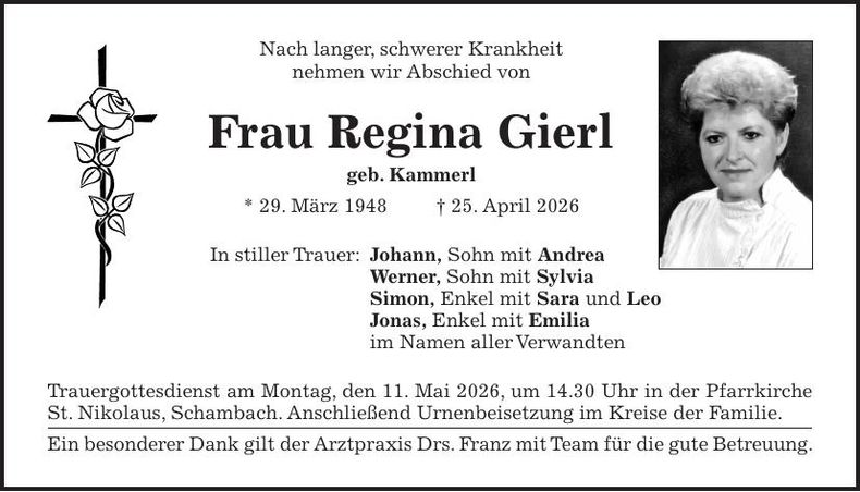 Traueranzeige Regina  Gierl