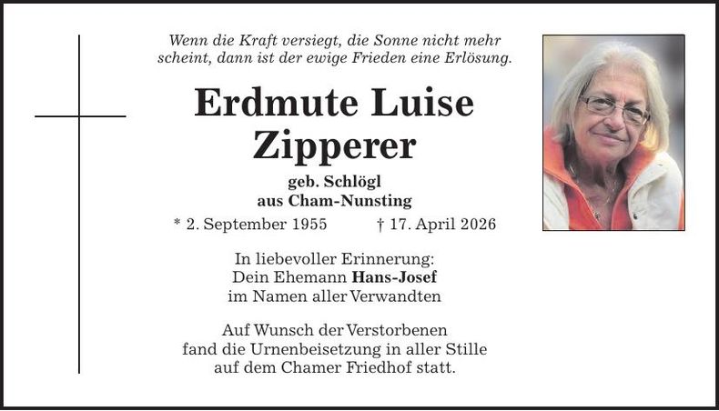 Traueranzeige Erdmute Luise Zipperer