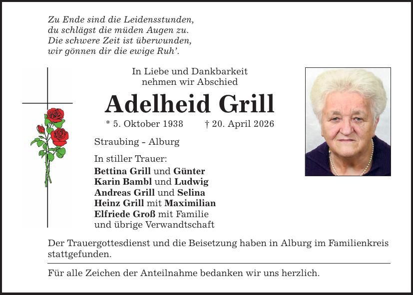 Traueranzeige Adelheid Grill