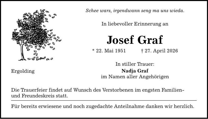 Traueranzeige Josef Graf