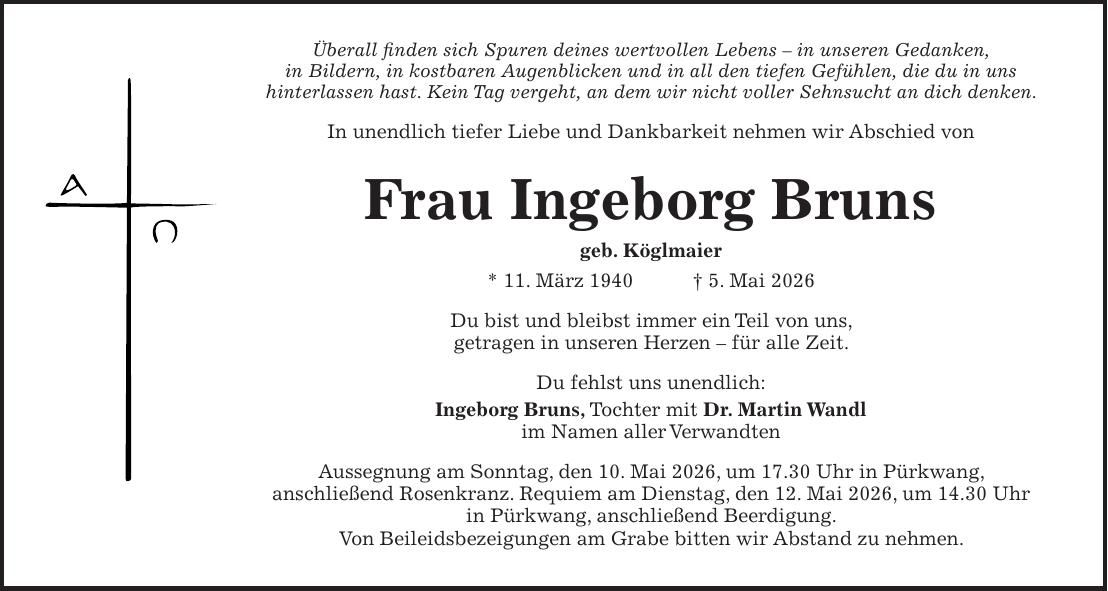Traueranzeige Ingeborg Bruns