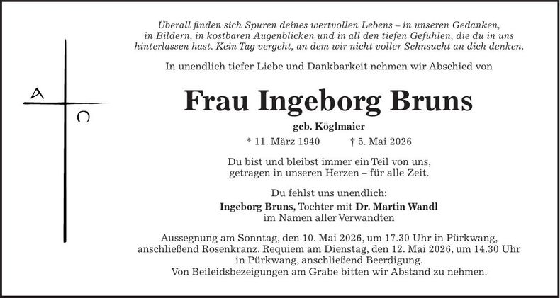 Traueranzeige Ingeborg Bruns