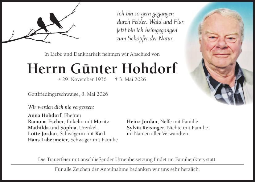 Traueranzeige Günter Hohdorf