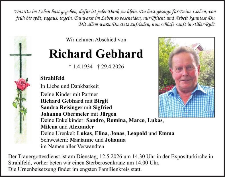 Traueranzeige Richard Gebhard