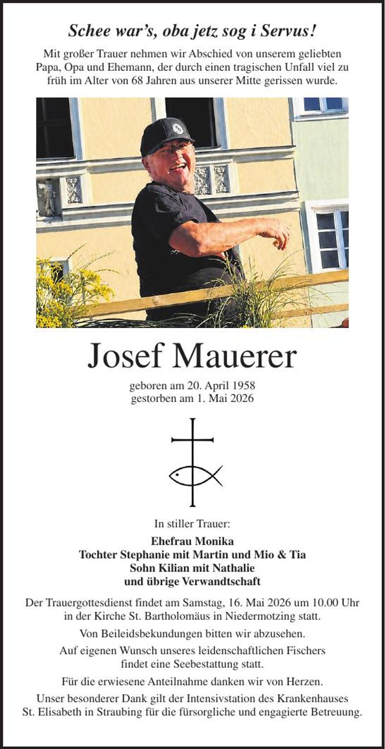 Traueranzeige Josef Mauerer