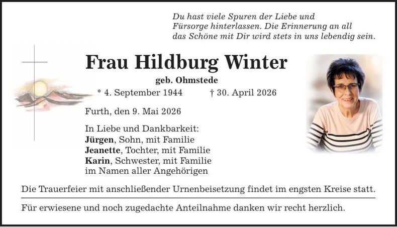 Traueranzeige Hildburg Winter