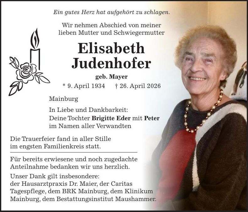 Traueranzeige Elisabeth Judenhofer