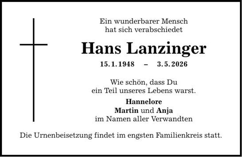 Traueranzeige Hans Lanzinger