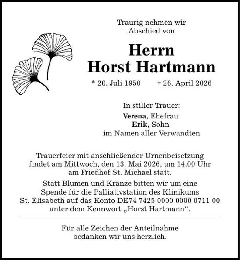 Traueranzeige Horst Hartmann