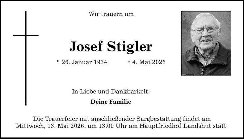 Traueranzeige Josef Stigler
