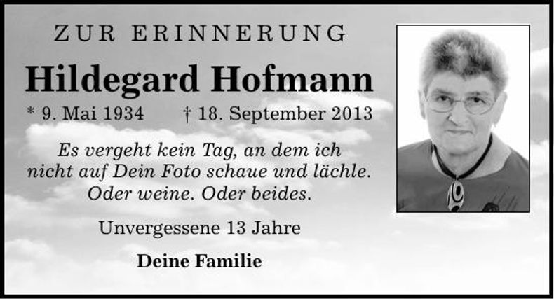 Traueranzeige Hildegard Hofmann