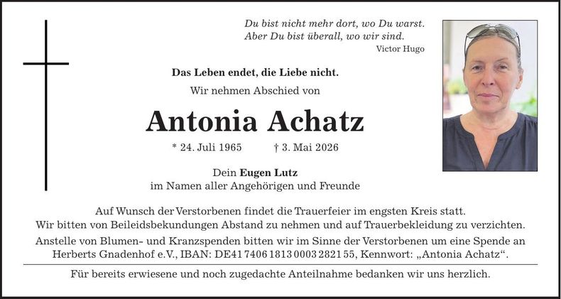 Traueranzeige Antonia Achatz