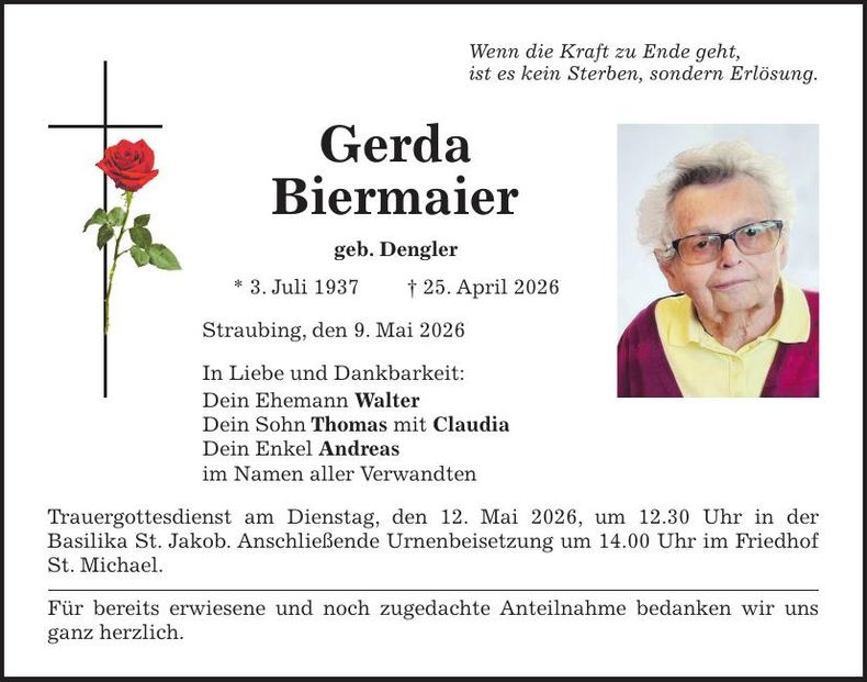 Traueranzeige Gerda Biermaier