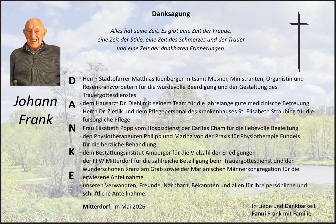 Traueranzeige Johann Frank