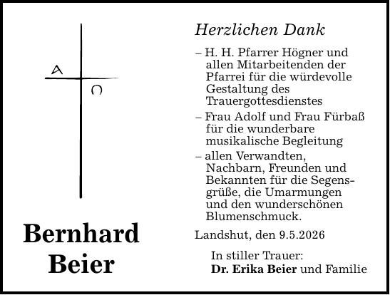 Traueranzeige Bernhard Beier