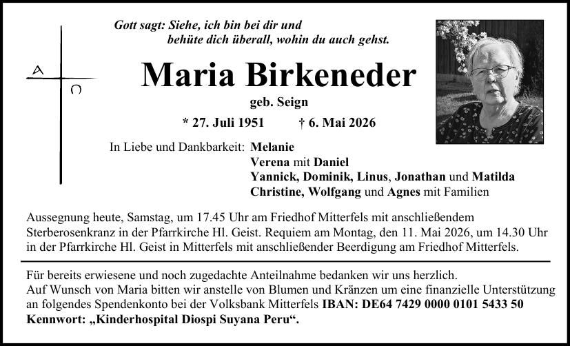 Traueranzeige Maria Birkeneder