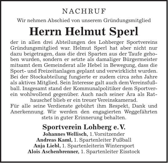 Traueranzeige Helmut Sperl