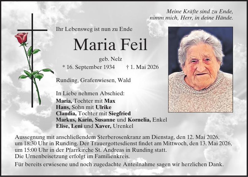 Traueranzeige Maria Feil