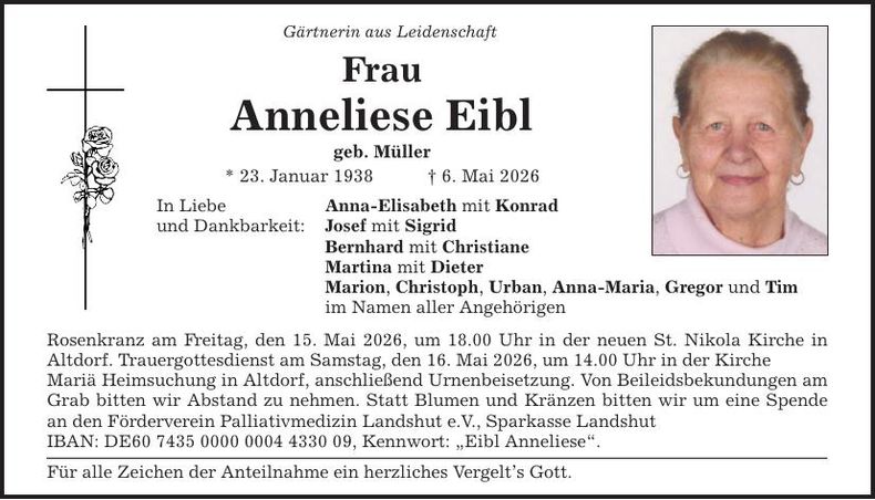 Traueranzeige Anneliese Eibl