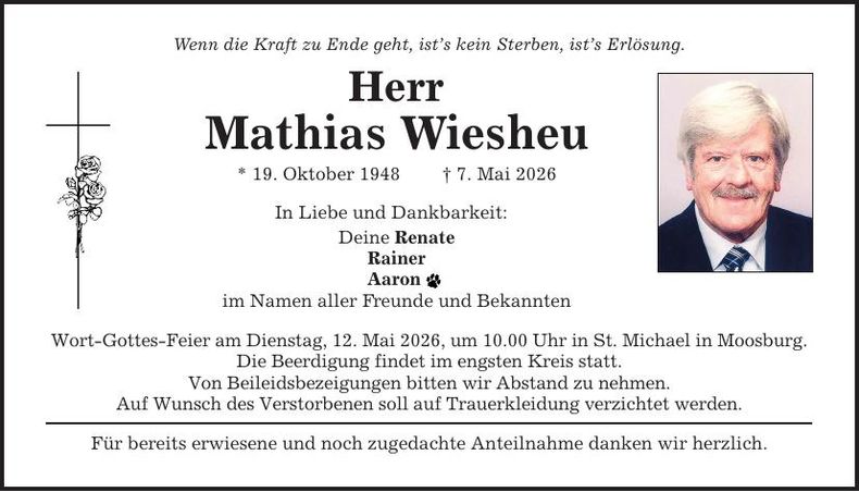 Traueranzeige Mathias Wiesheu