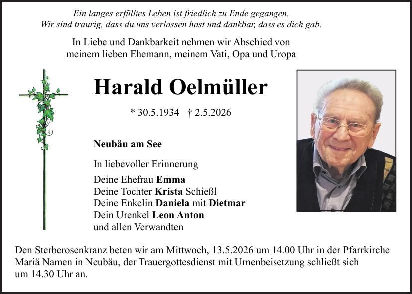 Traueranzeige Harald Oelmüller