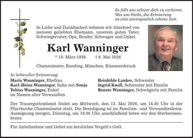 Traueranzeige Karl Wanninger