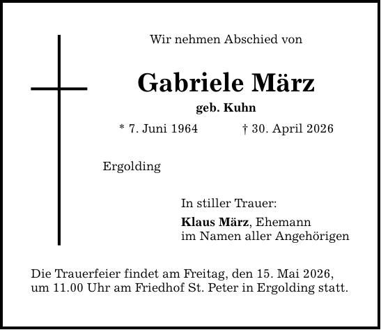 Traueranzeige Gabriele März