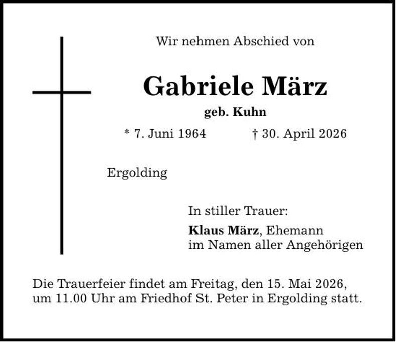 Traueranzeige Gabriele März