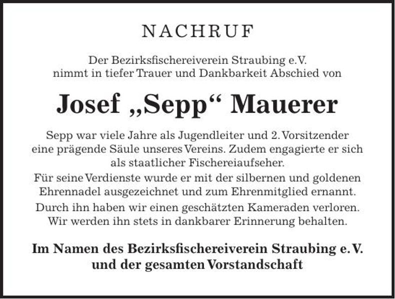 Traueranzeige Josef Mauerer