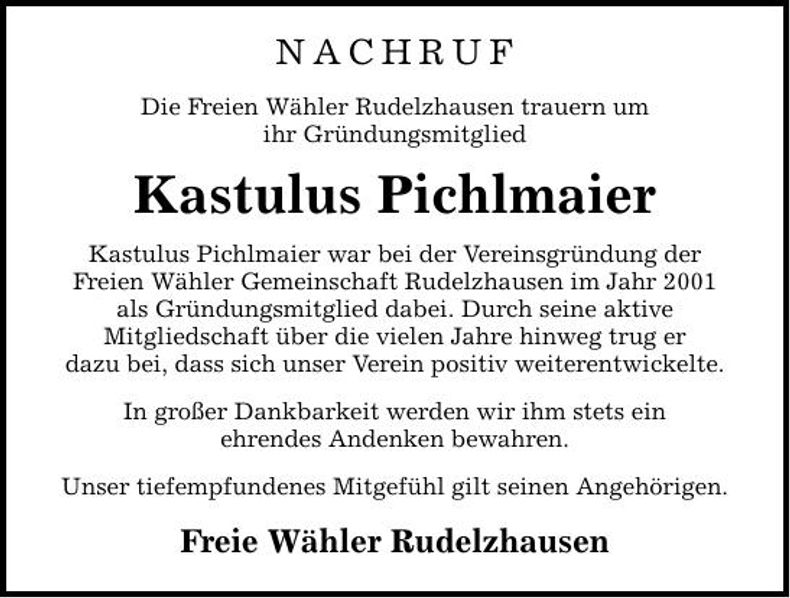 Traueranzeige Kastulus Pichlmaier
