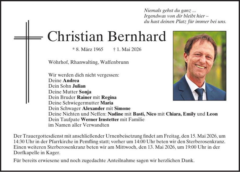 Traueranzeige Christian Bernhard
