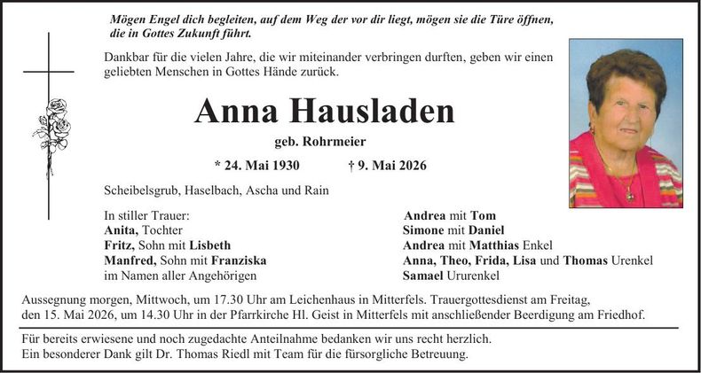 Traueranzeige Anna Hausladen
