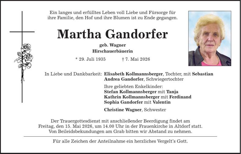 Traueranzeige Martha Gandorfer